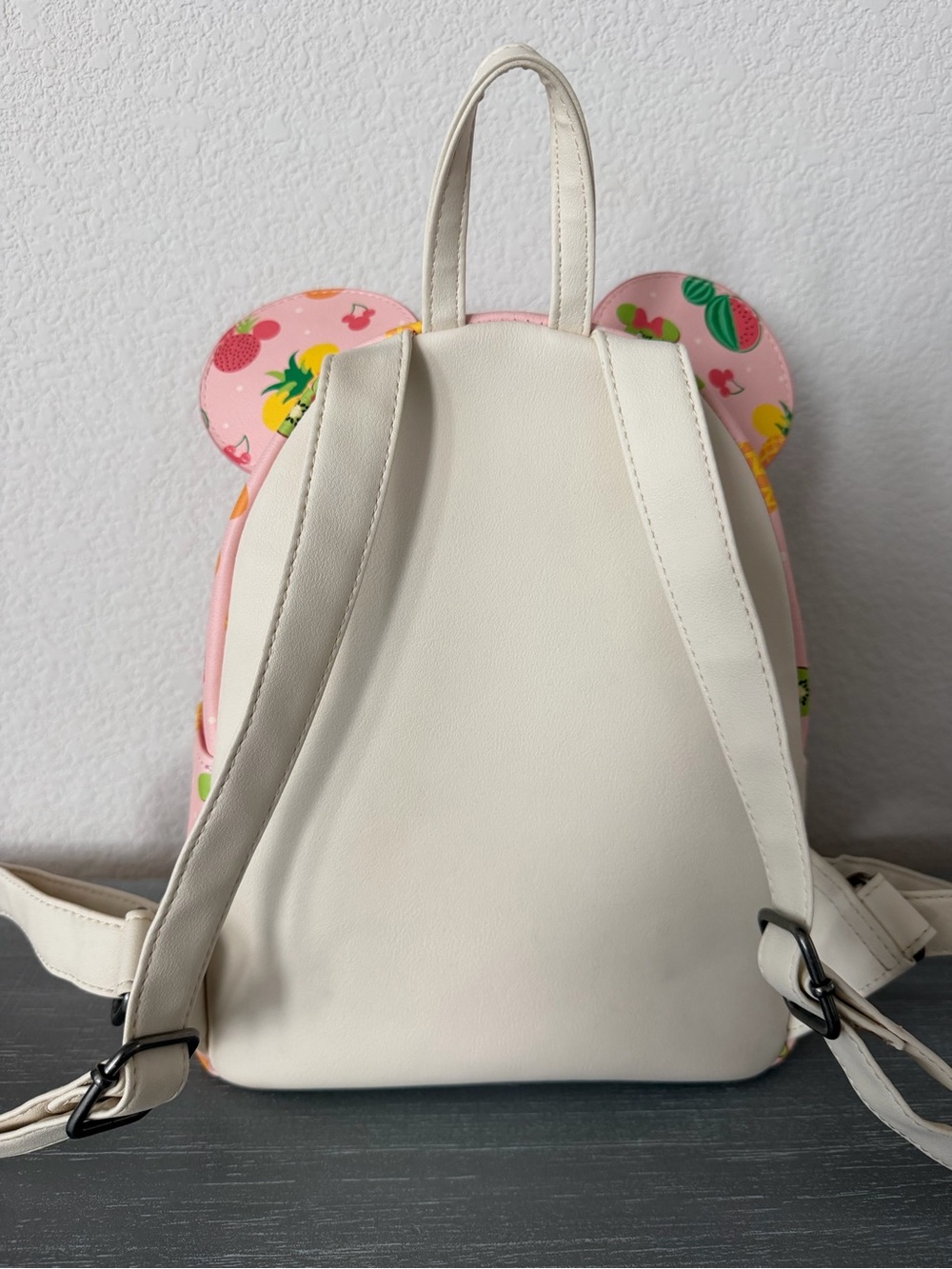 Loungefly Pink Fruit Mickey Ear Mini Backpack with Yellow & Green Accents - Picture 4 of 7
